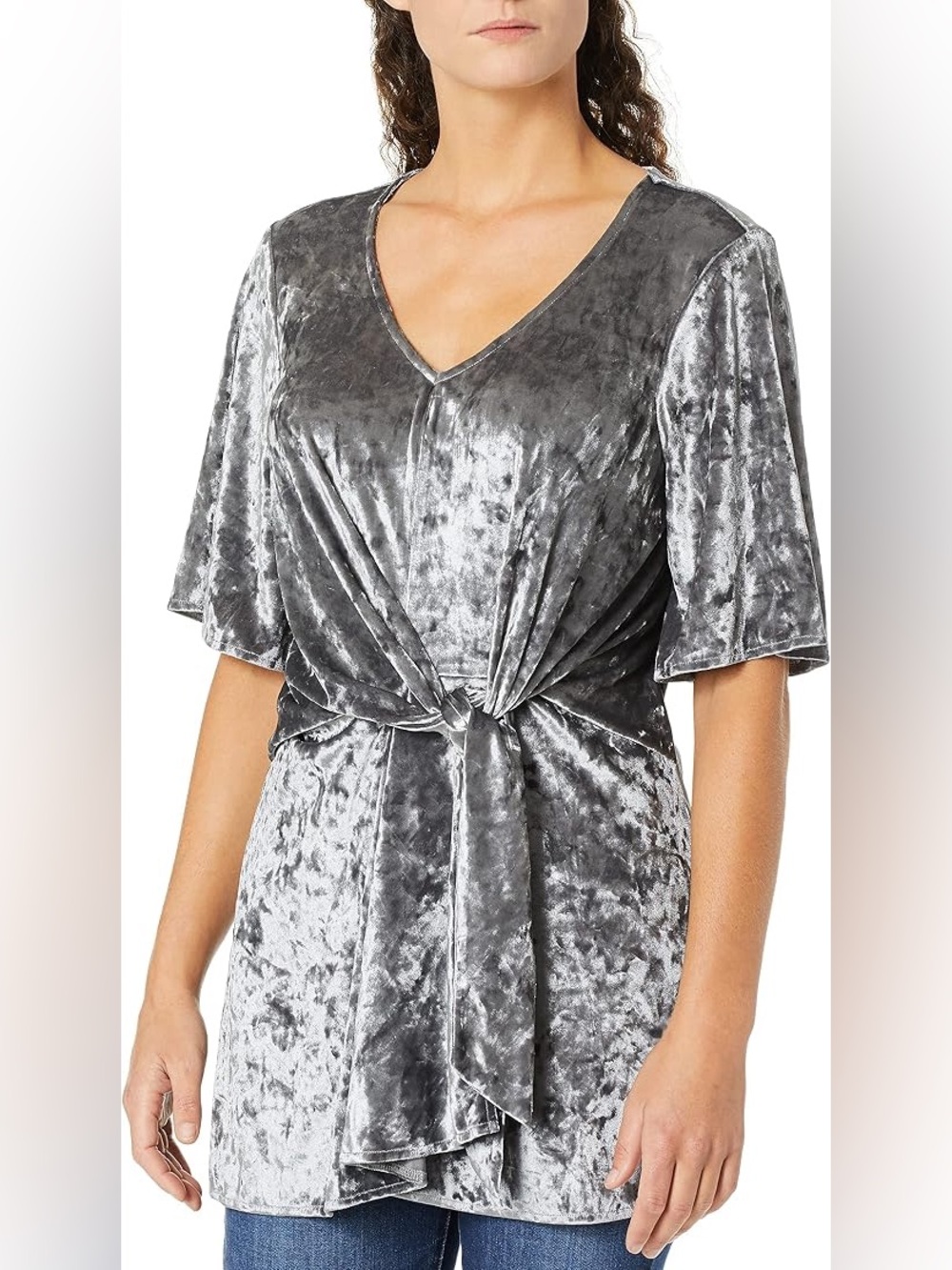 Lysse Jerry Crushed Velvet Twist Front Tunic Pewter Size Large
